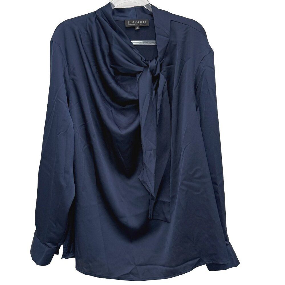 Eloquii Drop Shoulder Tie Neck Blouse Dark Blue Size 20 NWOT